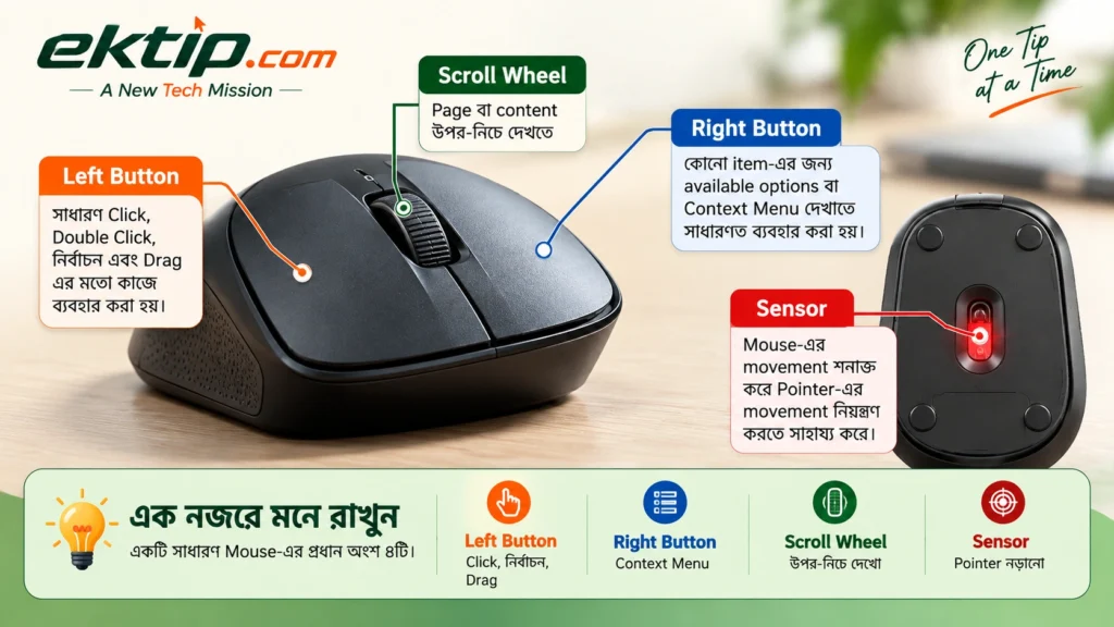 Mouse-এর প্রয়োজনীয় অংশগুলো চিনুন