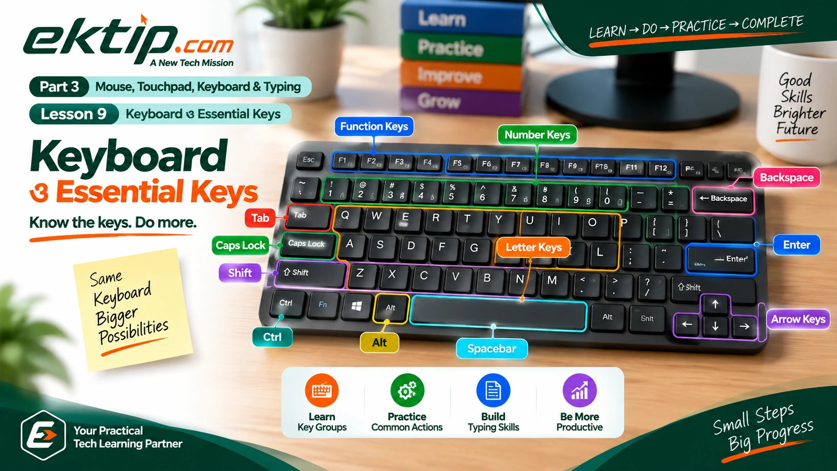 Keyboard ও Essential Keys-এর basic layout এবং important keys