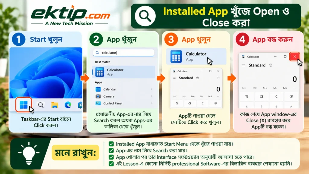 Installed App খুঁজে Open ও Close করা