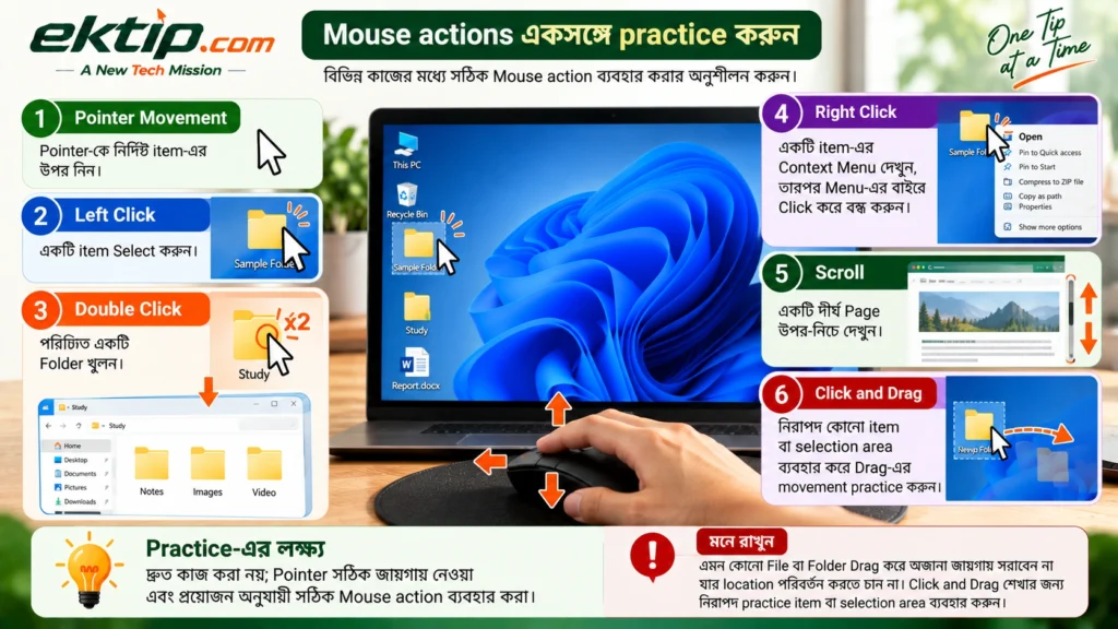 Mouse actions একসঙ্গে practice করুন