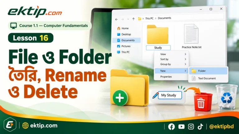 উইন্ডোজে ফাইল ও ফোল্ডার তৈরি, Rename, Delete এবং Recycle Bin থেকে Restore করার নিয়ম