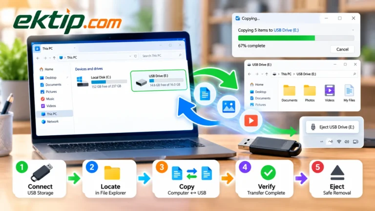 USB Storage ব্যবহার করে Computer ও external storage-এর মধ্যে basic file transfer